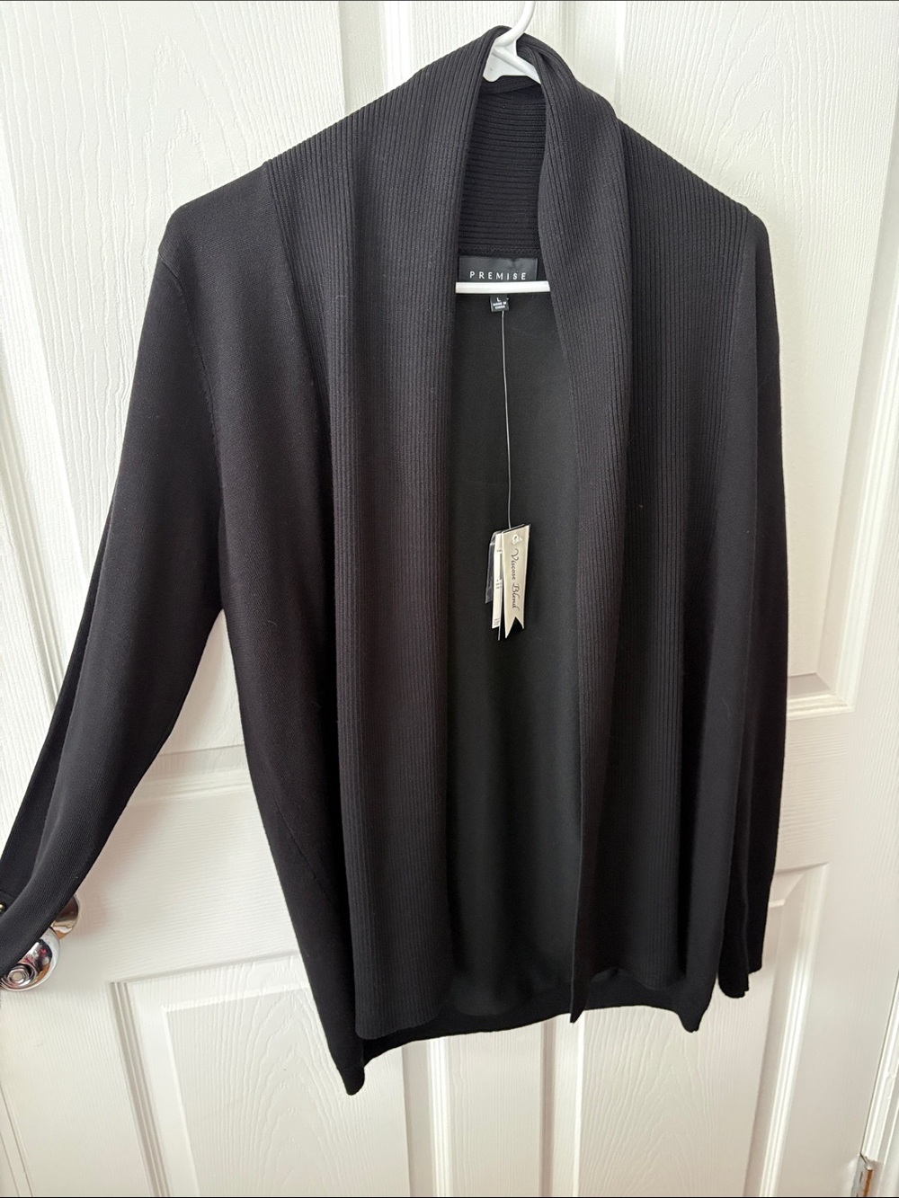 Premise Black Open Shawl-Collar Knit Jacket